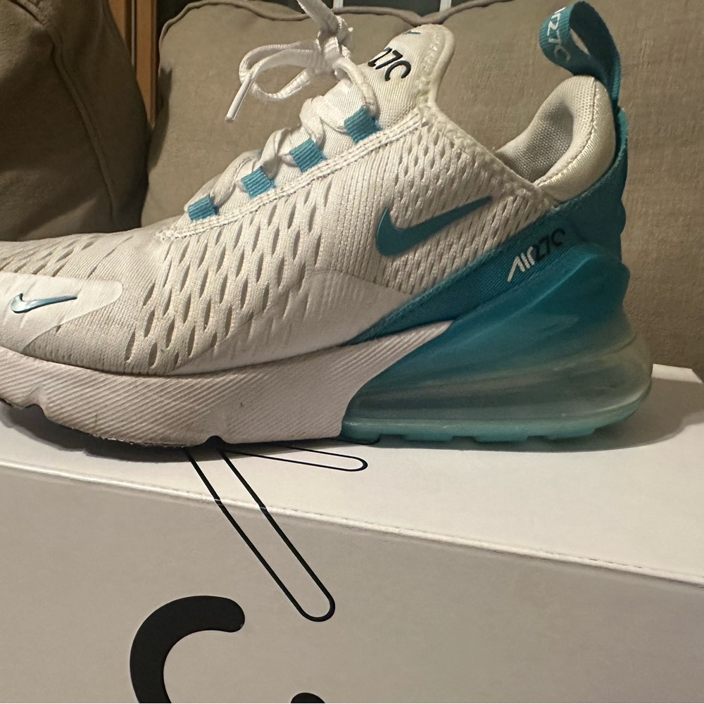 Nike Air Max 270 White and Aqua Sneakers